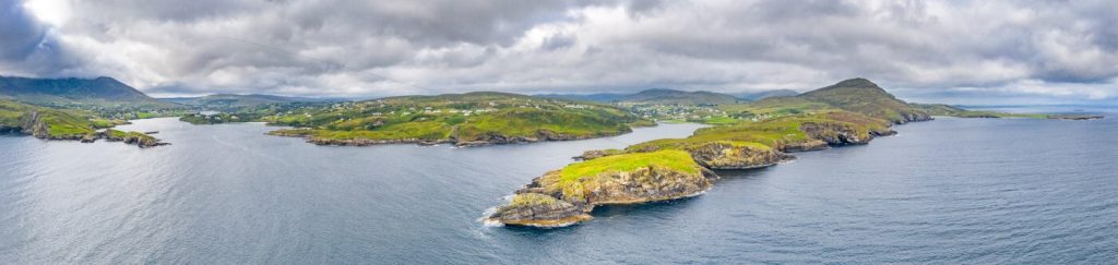 Aerial view of Teelin Bay in County Donegal on the Wild Atlantic Way in Ireland