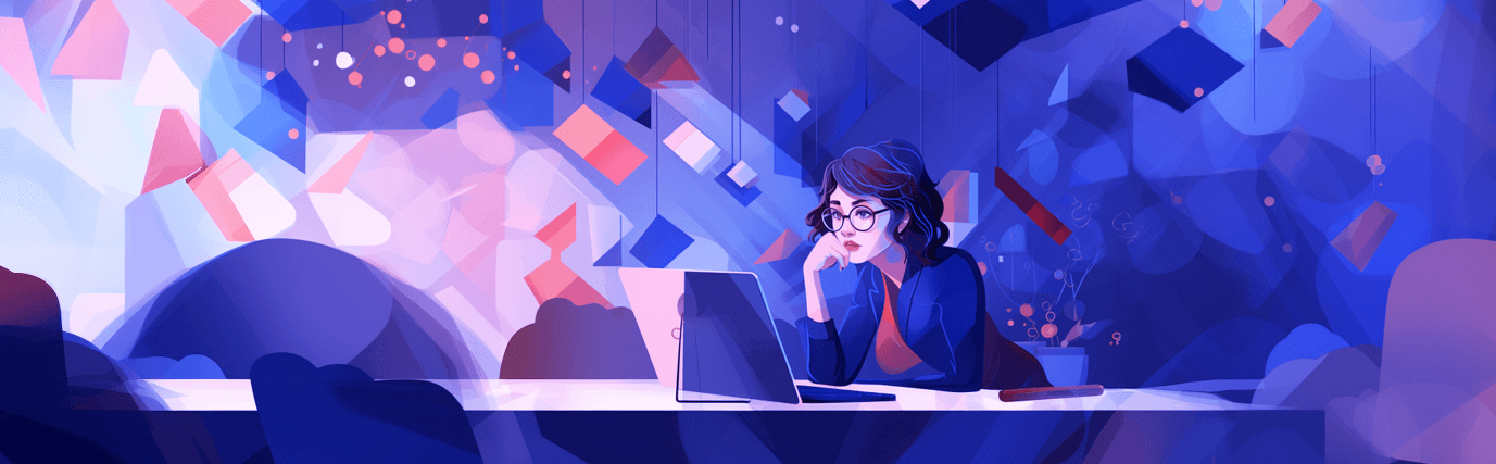 illustration of a young professional at laptop