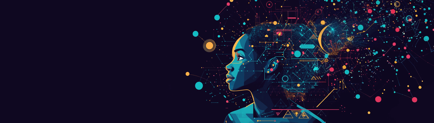 illustration of girl using ai for education