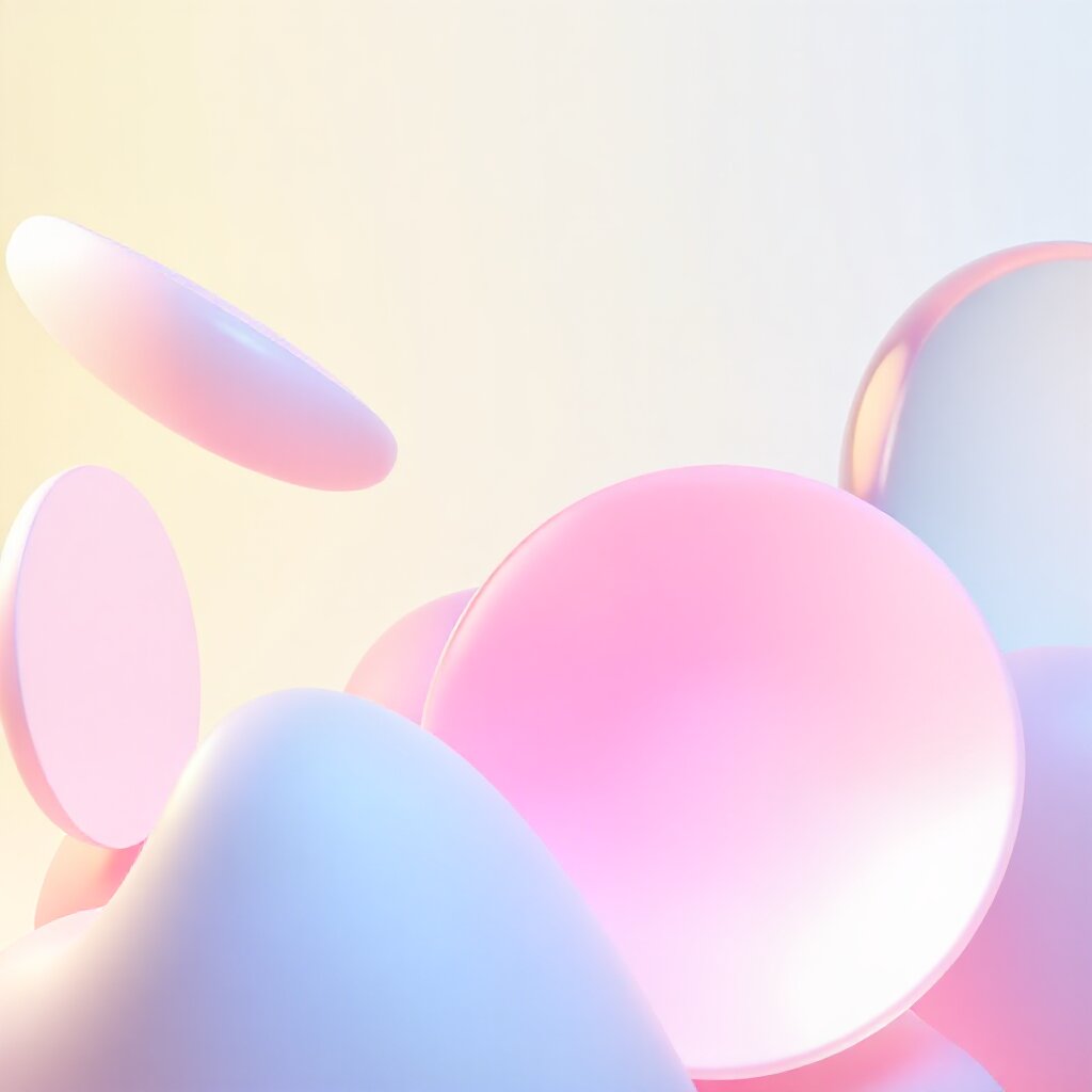3D render of smooth abstract glass shapes in pastel gradient colours, studio lighting